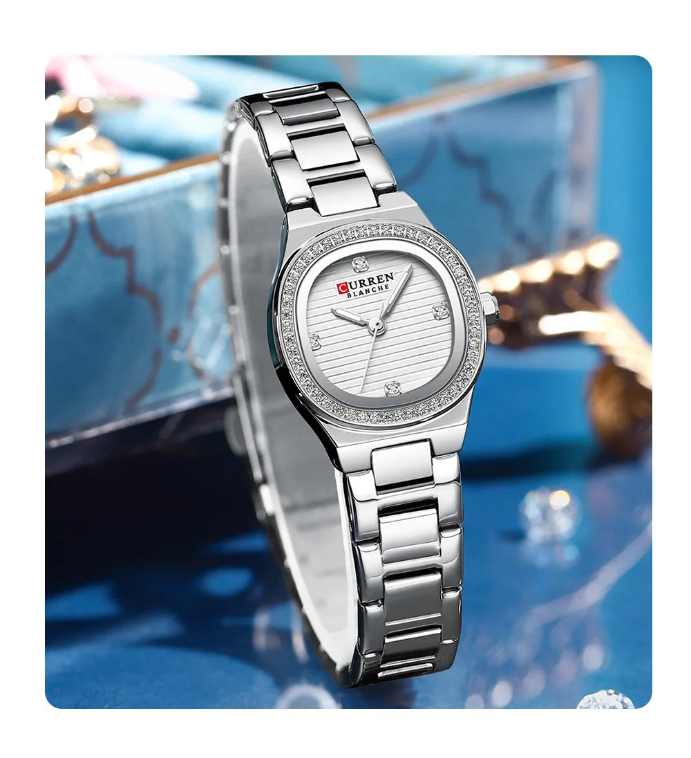 CURREN Fashion Casual Quartz Wristwatches for Women Simple Dress Watch Ladies Stainless Steel Bracelet with Luminous Hands