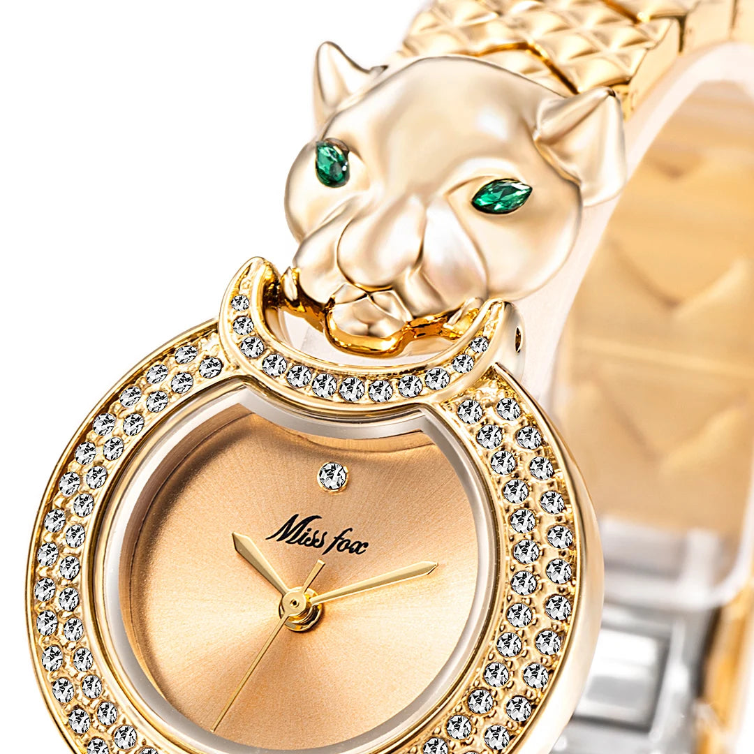 MISSFOX Leopard 3D Bling Diamond Quartz Women Watch Fashion Casual Ladies Watch Female Quartz Gold Watch Jewelry Women Clock