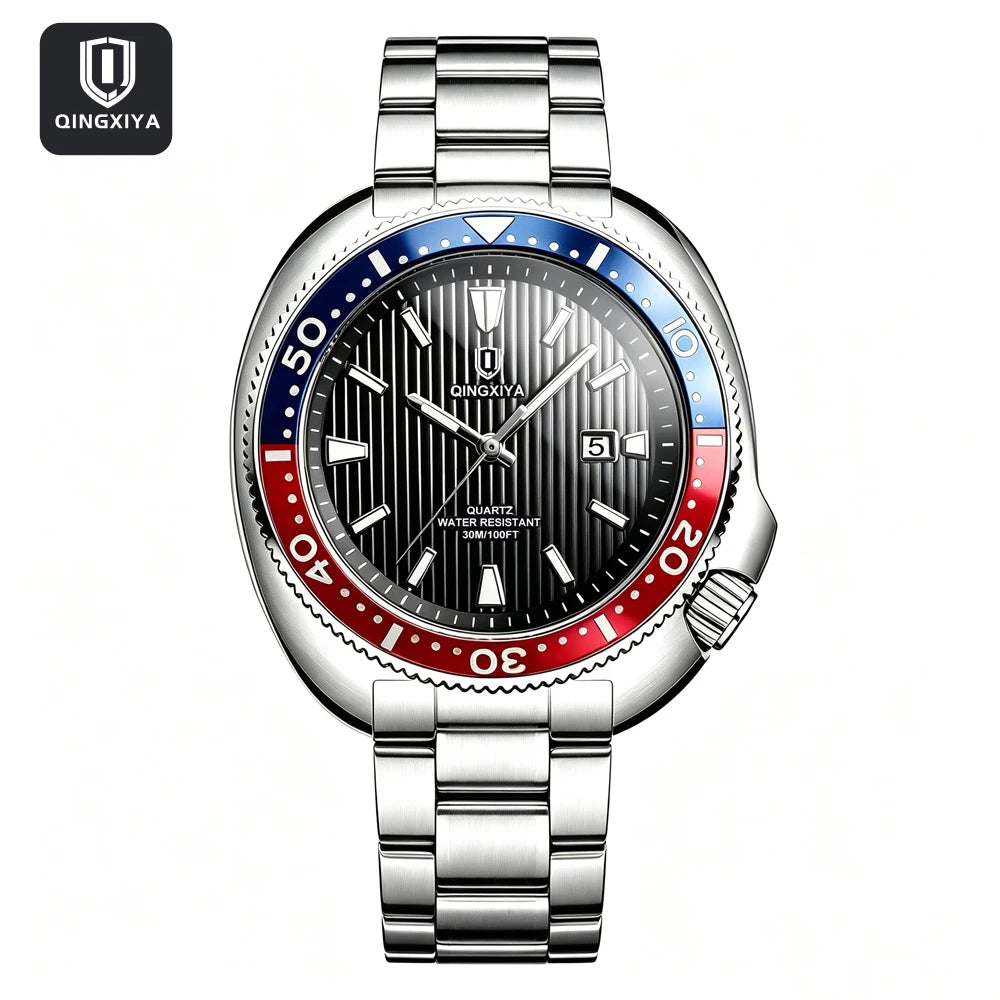 QINGXIYA Man Watch Original Brand Waterproof Quartz Watch Stainless Steel Strap Luminous Date Mens Watches Relogio Masculino