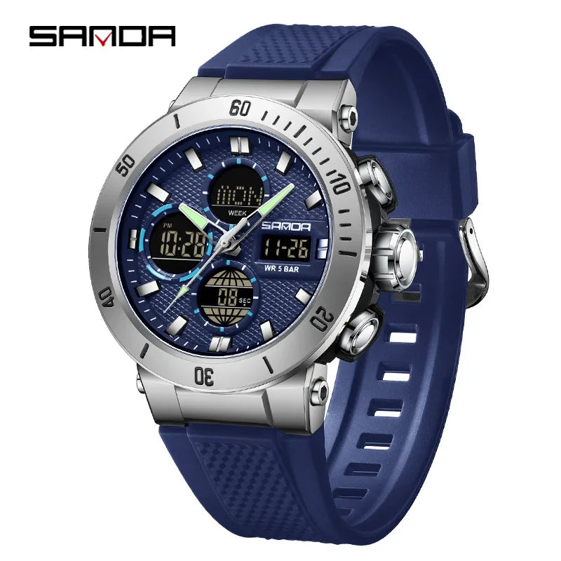 SANDA Chic Sport Men's Watch Orange Silicone Strap Luxury Waterproof Chronograph Quartz Wristwatches Digital Date and Week Clock