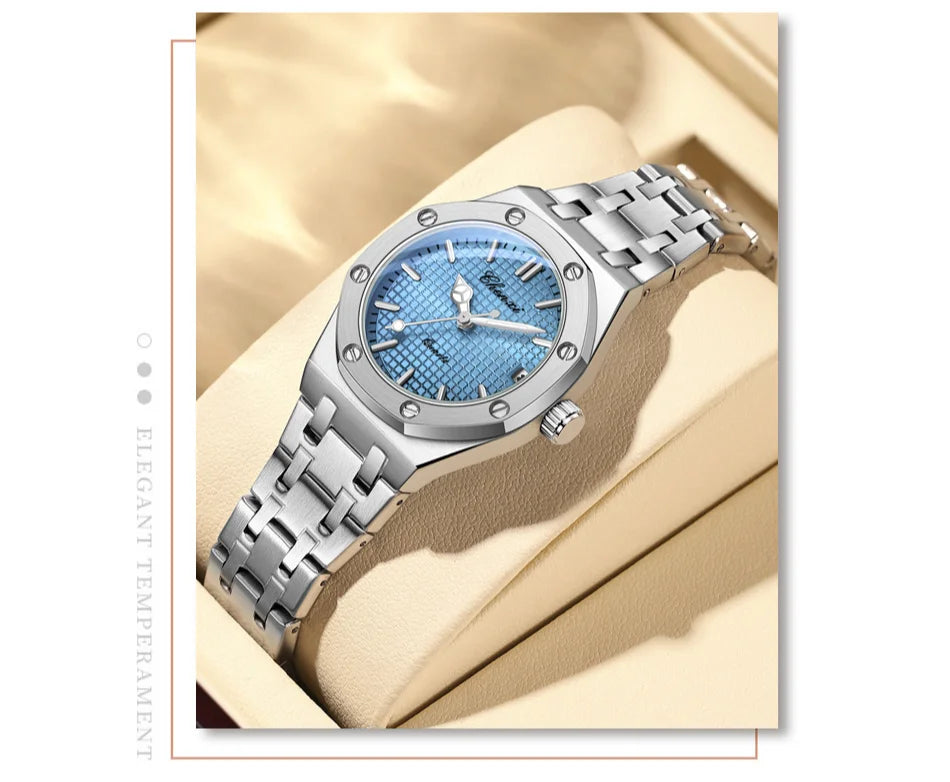 Luxury Women Watches Silver Steel Simple Casual Business Dress Watches for Women Top Brand Waterproof 3bar Calendar Gift Clock