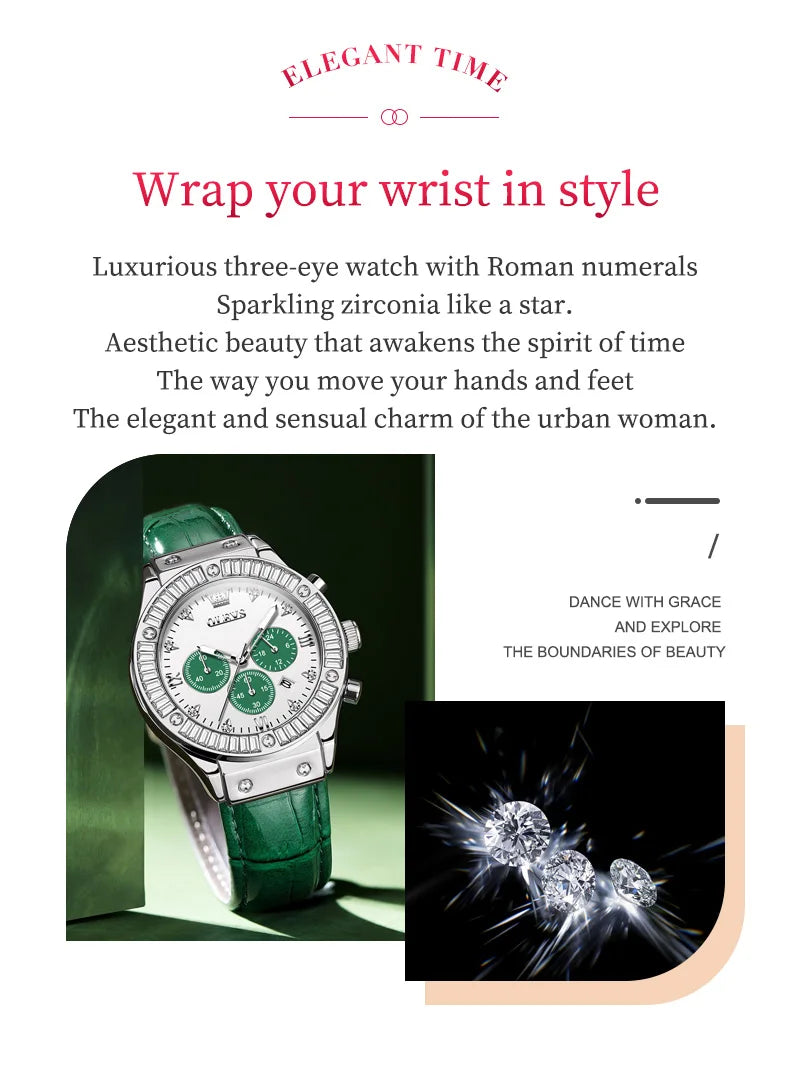 OLEVS Analog Quartz Watch for Women Leather Strap Waterproof Luxury Elegant Ladies' Watches Business Luxury Ladies Wristwatch