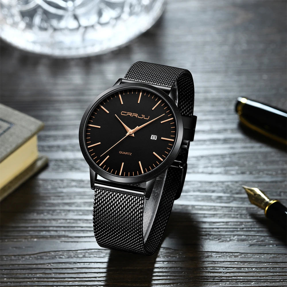 CRRJU Men's Watch Ultra-thin Top Brand Luxury Japan Movement WristWatch Waterproof Sport Steel Quartz Clock Relogio Masculino