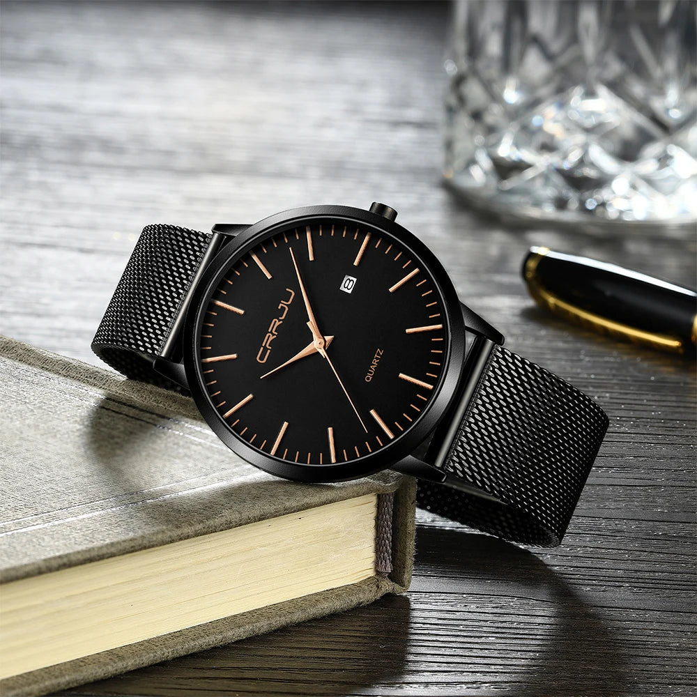 CRRJU Men's Watch Ultra-thin Top Brand Luxury Japan Movement WristWatch Waterproof Sport Steel Quartz Clock Relogio Masculino