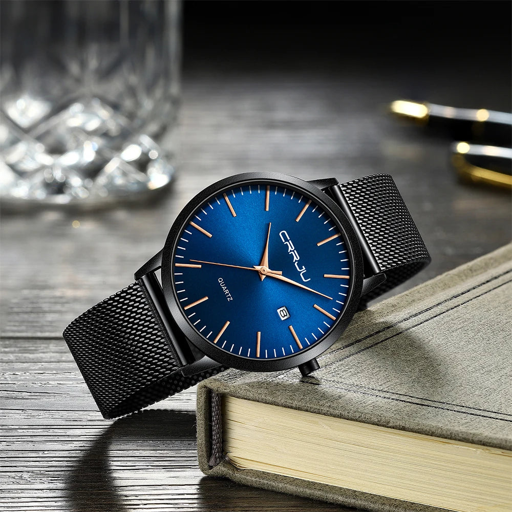 CRRJU Men's Watch Ultra-thin Top Brand Luxury Japan Movement WristWatch Waterproof Sport Steel Quartz Clock Relogio Masculino