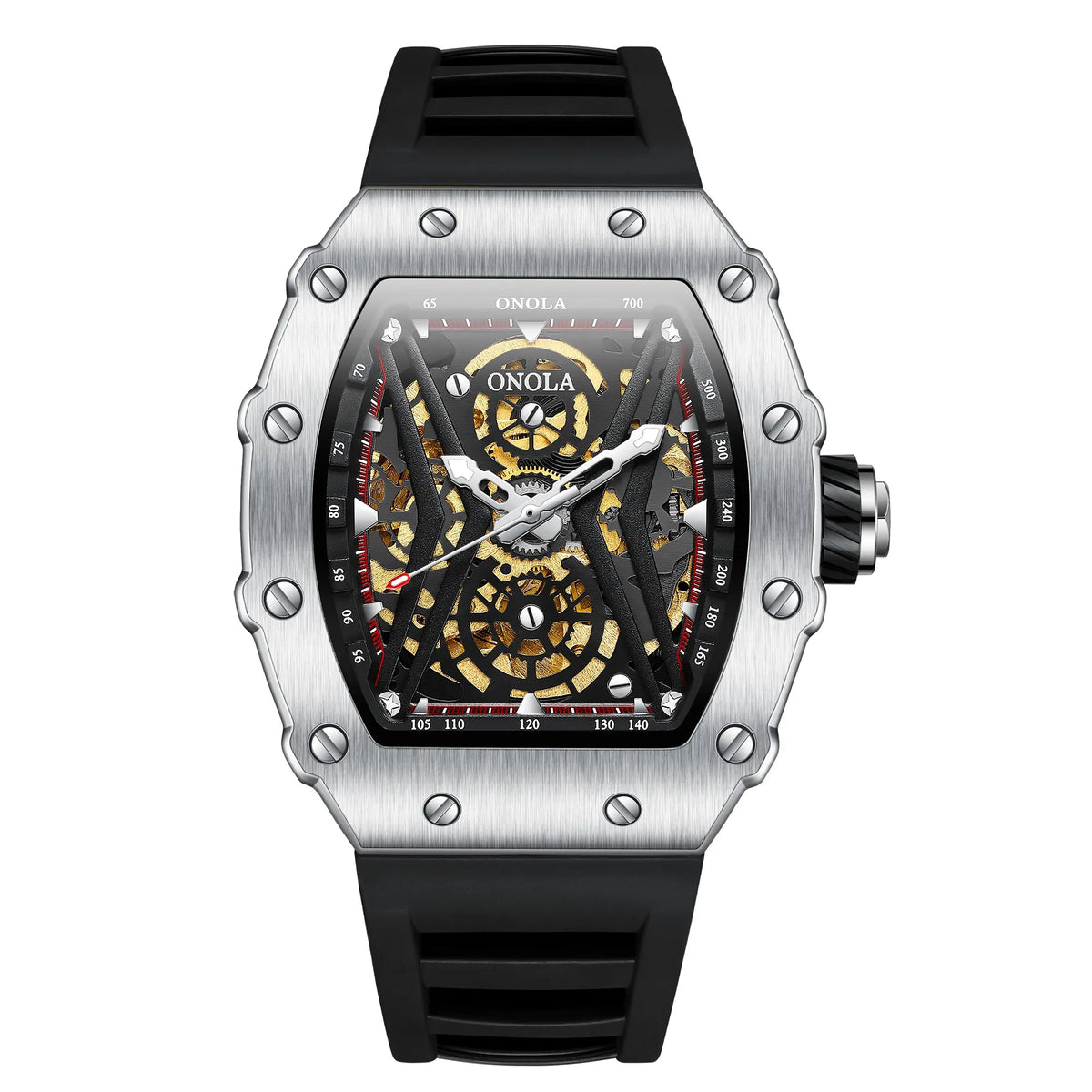 ONOLA Original Design Watch Mechanic Watches Men Top Luxury Fashion Casual Luminous Square Skeleton Clock Men Automatic Watch
