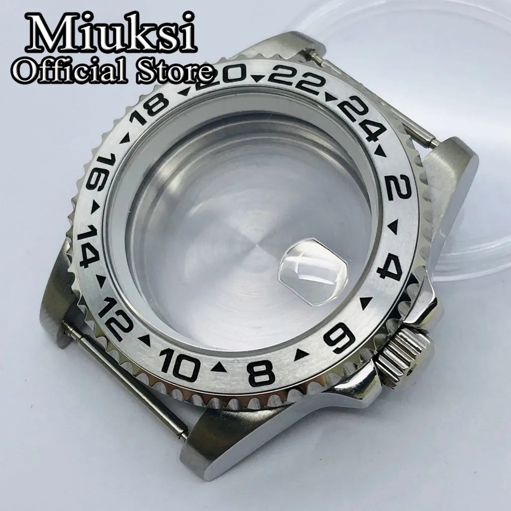 Miuksi 40mm silver rose gold black new watch case ceramic bezel sapphire glass chapter ring fit NH35 NH36 ETA2824 movement