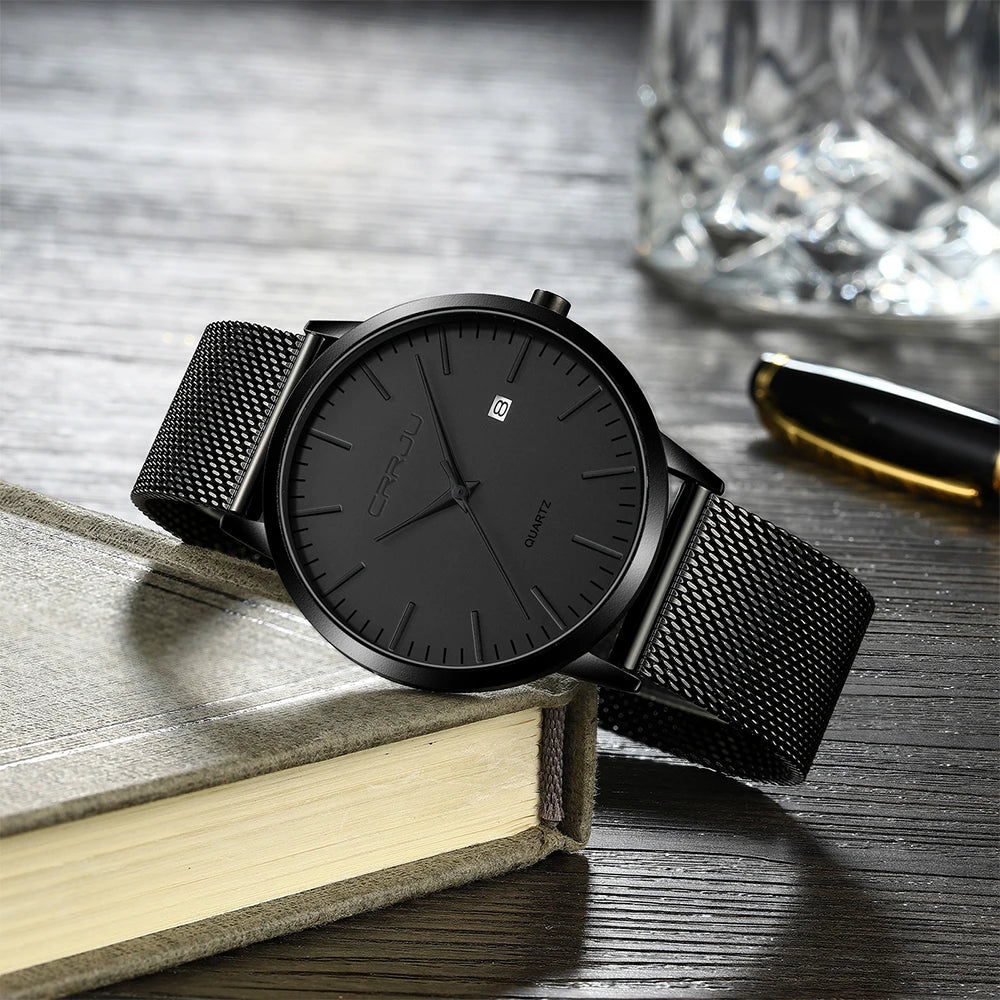 CRRJU Men's Watch Ultra-thin Top Brand Luxury Japan Movement WristWatch Waterproof Sport Steel Quartz Clock Relogio Masculino