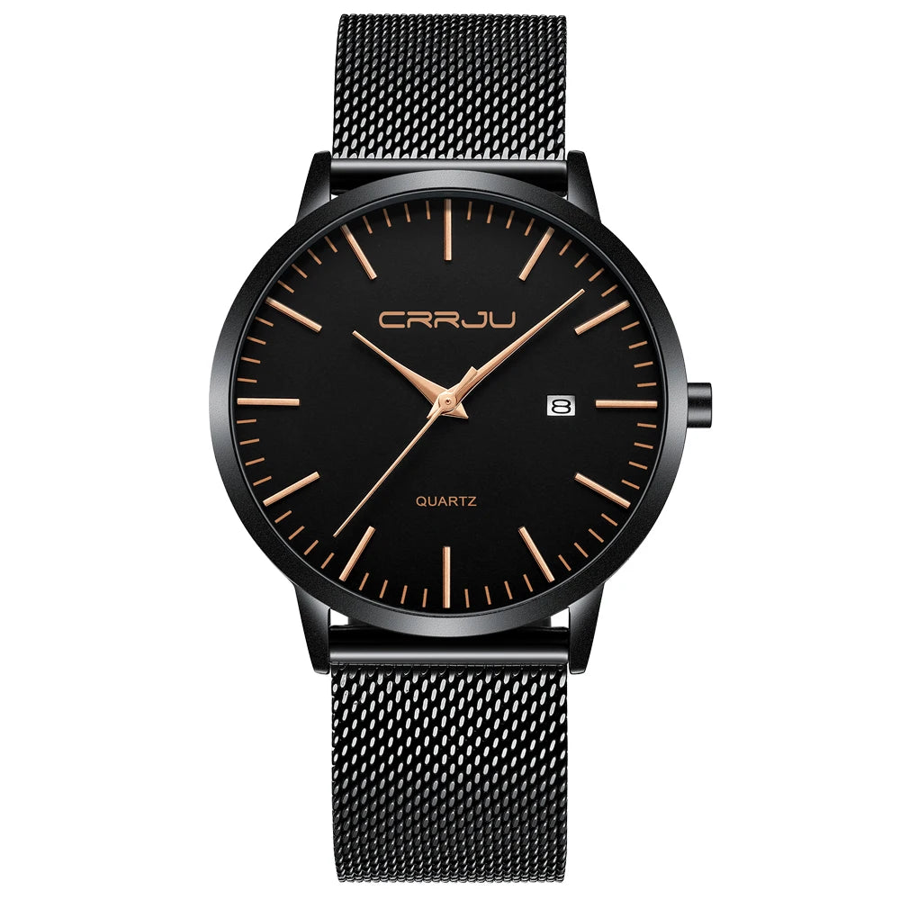 CRRJU Men's Watch Ultra-thin Top Brand Luxury Japan Movement WristWatch Waterproof Sport Steel Quartz Clock Relogio Masculino
