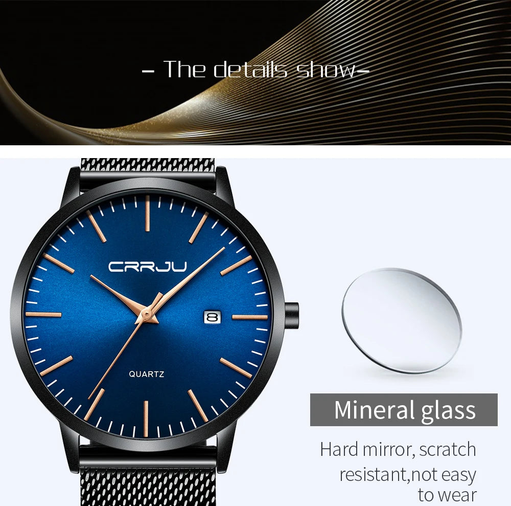 CRRJU Men's Watch Ultra-thin Top Brand Luxury Japan Movement WristWatch Waterproof Sport Steel Quartz Clock Relogio Masculino