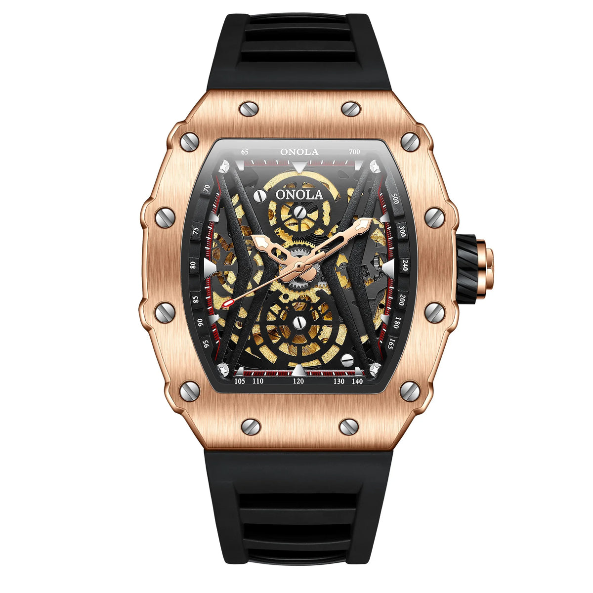 ONOLA Original Design Watch Mechanic Watches Men Top Luxury Fashion Casual Luminous Square Skeleton Clock Men Automatic Watch