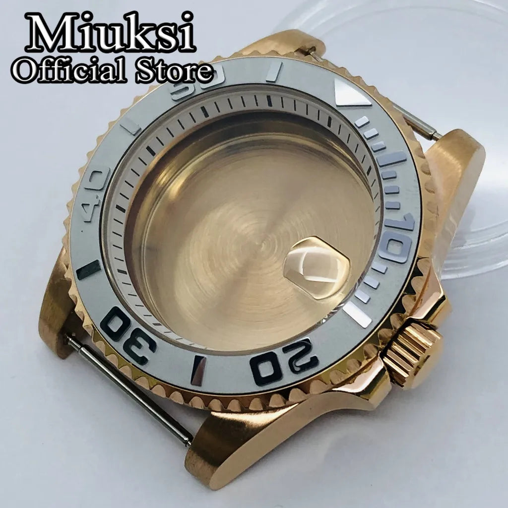 Miuksi 40mm silver rose gold black new watch case ceramic bezel sapphire glass chapter ring fit NH35 NH36 ETA2824 movement