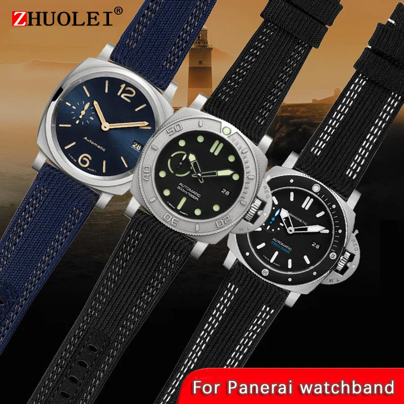 For Panerai Watch Strap Pam00984 00985 PAM111 PAM441 Stealth Nylon leather sole Bracelet Accessory 24 26mm large size  for men