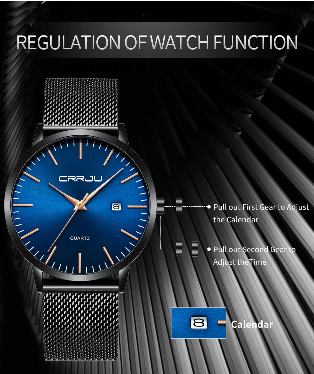 CRRJU Men's Watch Ultra-thin Top Brand Luxury Japan Movement WristWatch Waterproof Sport Steel Quartz Clock Relogio Masculino