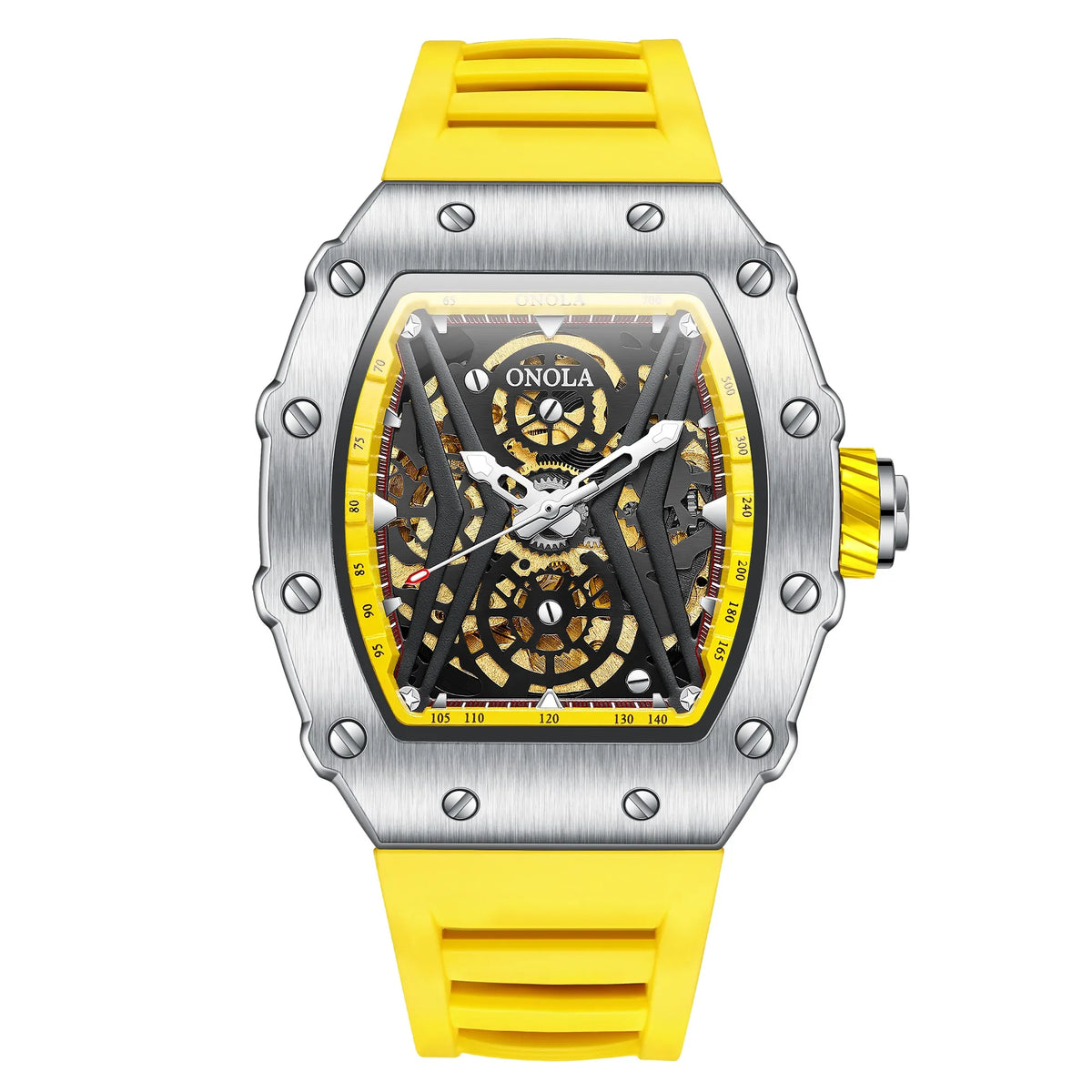 ONOLA Original Design Watch Mechanic Watches Men Top Luxury Fashion Casual Luminous Square Skeleton Clock Men Automatic Watch