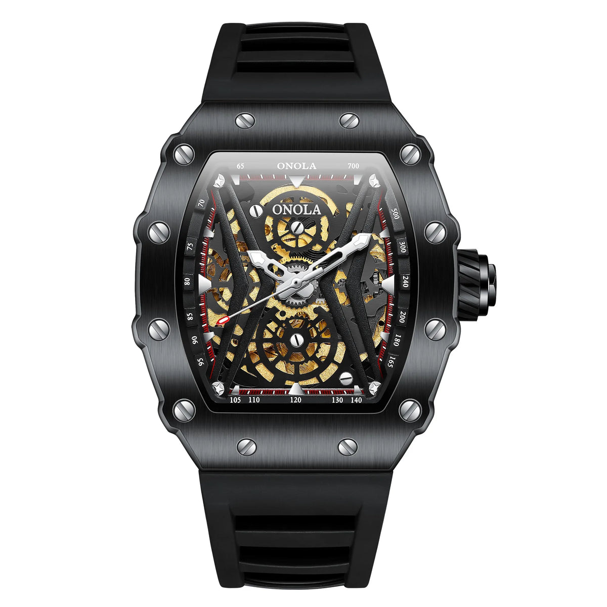 ONOLA Original Design Watch Mechanic Watches Men Top Luxury Fashion Casual Luminous Square Skeleton Clock Men Automatic Watch