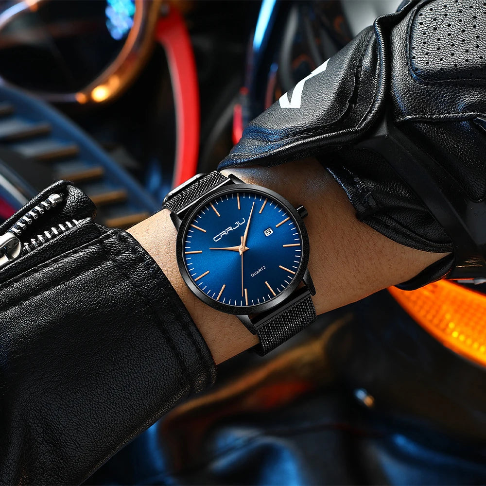 CRRJU Men's Watch Ultra-thin Top Brand Luxury Japan Movement WristWatch Waterproof Sport Steel Quartz Clock Relogio Masculino