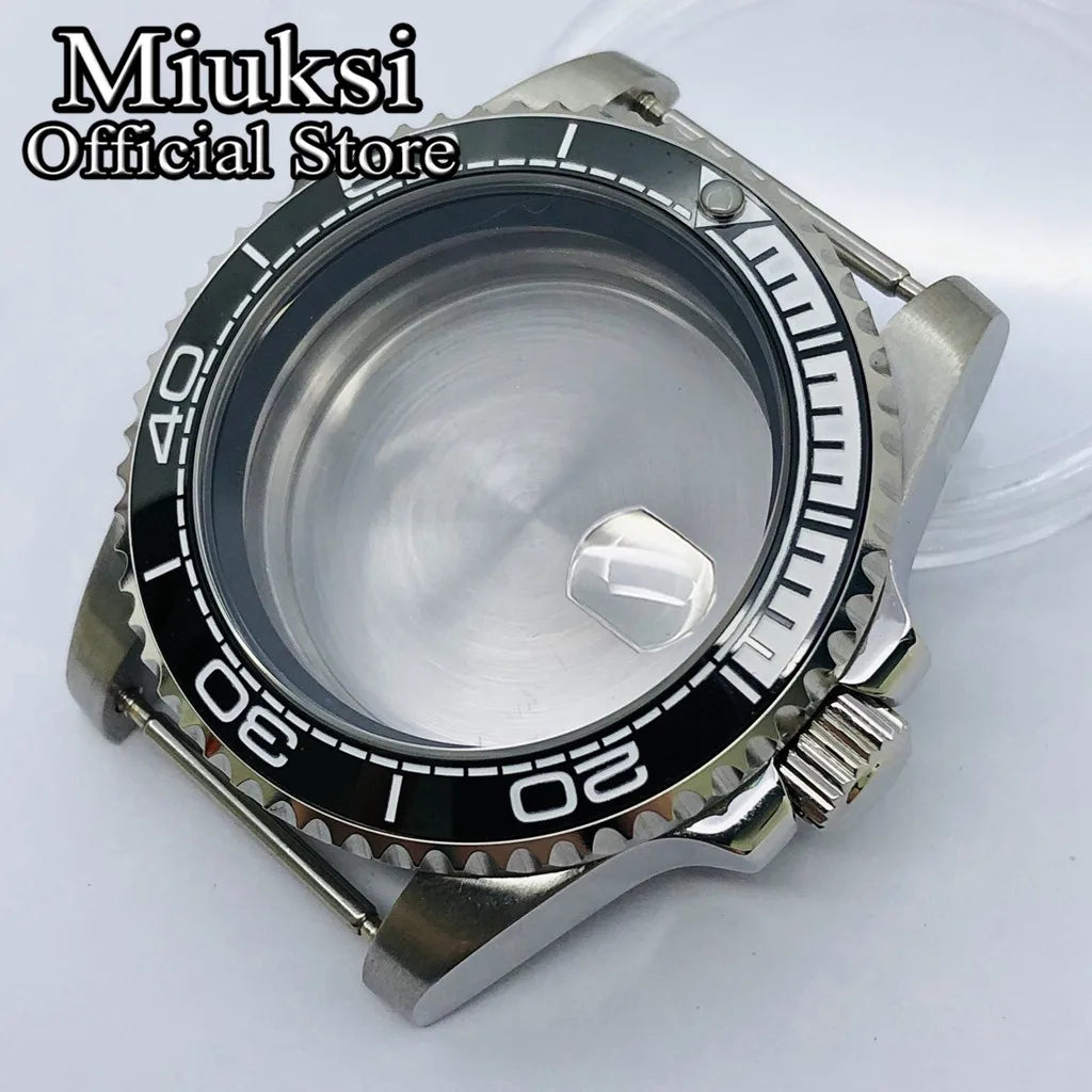 Miuksi 40mm silver rose gold black new watch case ceramic bezel sapphire glass chapter ring fit NH35 NH36 ETA2824 movement
