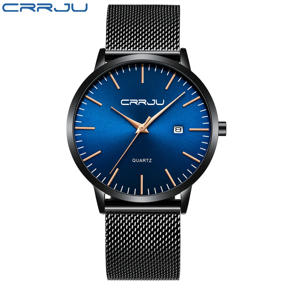 CRRJU Men's Watch Ultra-thin Top Brand Luxury Japan Movement WristWatch Waterproof Sport Steel Quartz Clock Relogio Masculino