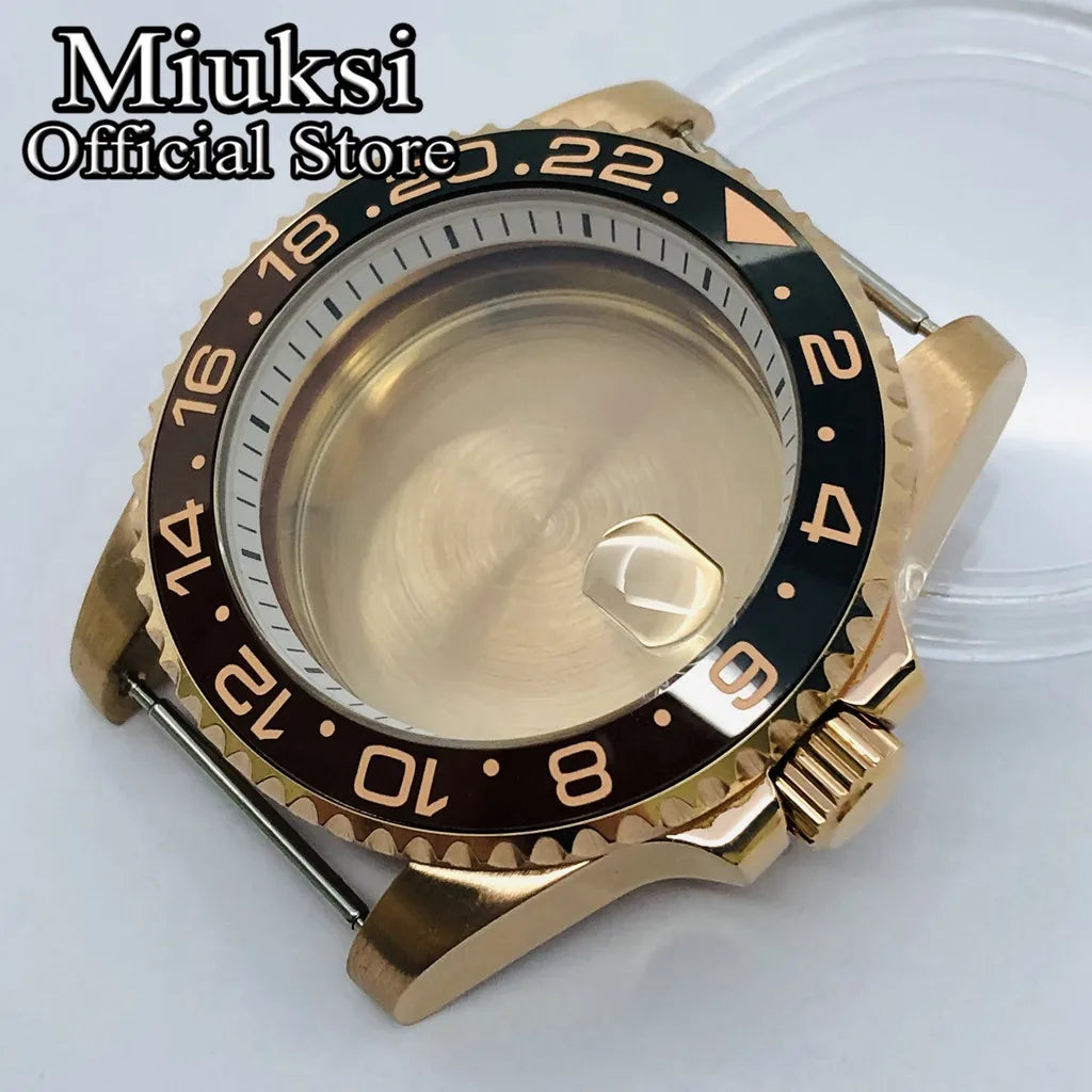 Miuksi 40mm silver rose gold black new watch case ceramic bezel sapphire glass chapter ring fit NH35 NH36 ETA2824 movement