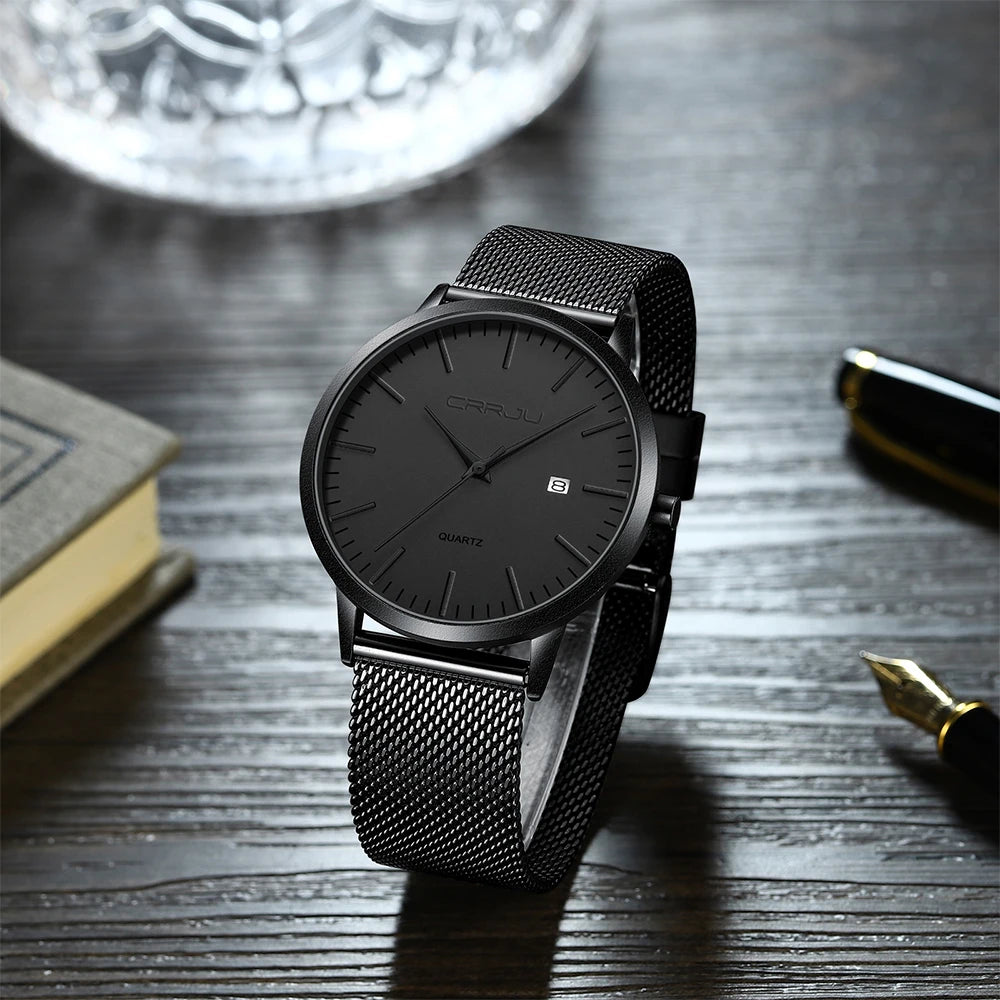 CRRJU Men's Watch Ultra-thin Top Brand Luxury Japan Movement WristWatch Waterproof Sport Steel Quartz Clock Relogio Masculino