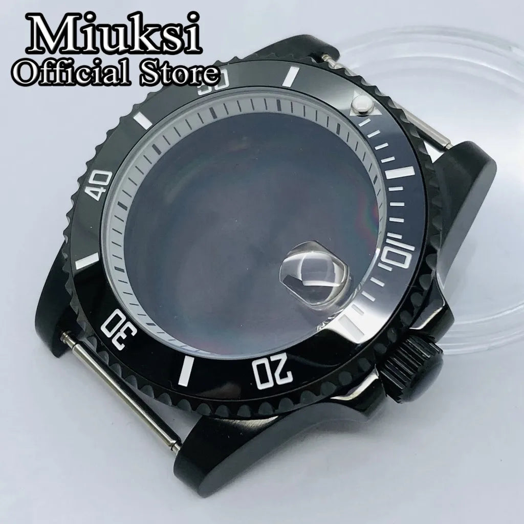 Miuksi 40mm silver rose gold black new watch case ceramic bezel sapphire glass chapter ring fit NH35 NH36 ETA2824 movement