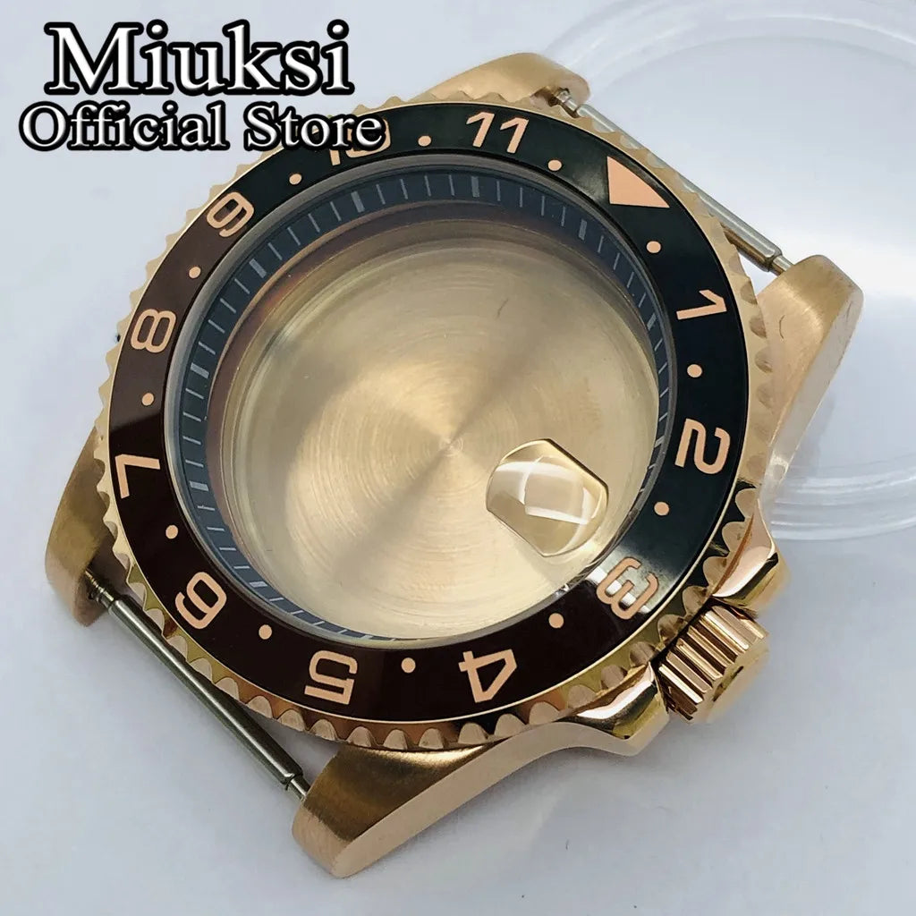 Miuksi 40mm silver rose gold black new watch case ceramic bezel sapphire glass chapter ring fit NH35 NH36 ETA2824 movement