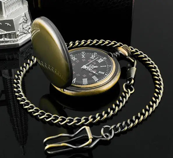 Classic Fashion 37CM Fob Chain Smooth Steel Polish Quartz Pocket Watch Mens Pendant Gifts