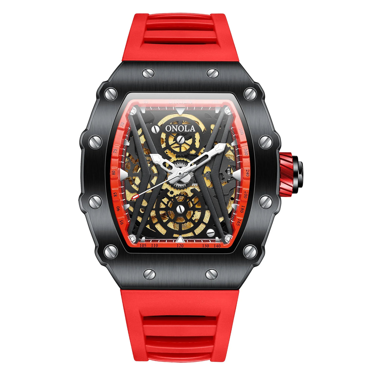 ONOLA Original Design Watch Mechanic Watches Men Top Luxury Fashion Casual Luminous Square Skeleton Clock Men Automatic Watch