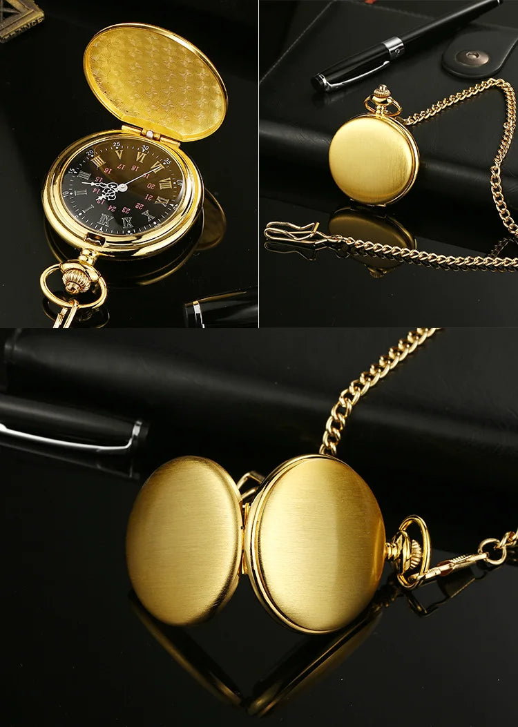 Classic Fashion 37CM Fob Chain Smooth Steel Polish Quartz Pocket Watch Mens Pendant Gifts