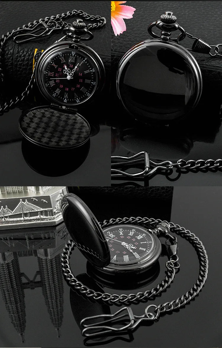 Classic Fashion 37CM Fob Chain Smooth Steel Polish Quartz Pocket Watch Mens Pendant Gifts