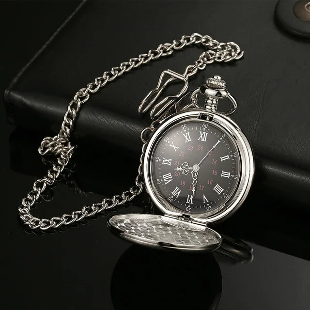 Classic Fashion 37CM Fob Chain Smooth Steel Polish Quartz Pocket Watch Mens Pendant Gifts