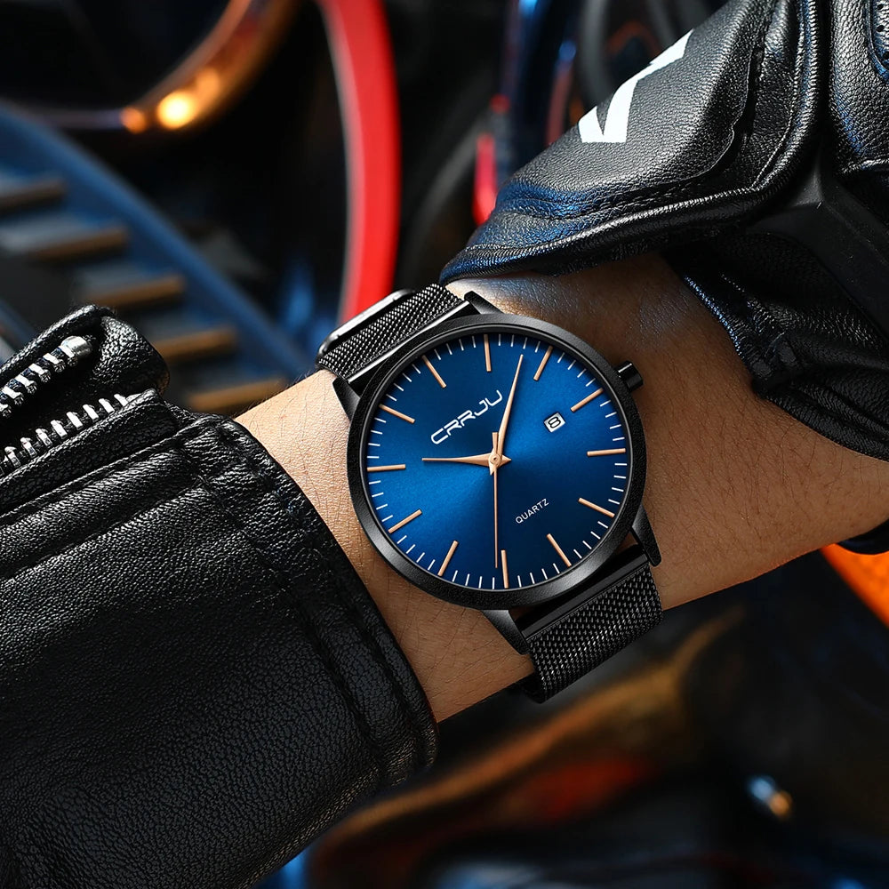 CRRJU Men's Watch Ultra-thin Top Brand Luxury Japan Movement WristWatch Waterproof Sport Steel Quartz Clock Relogio Masculino