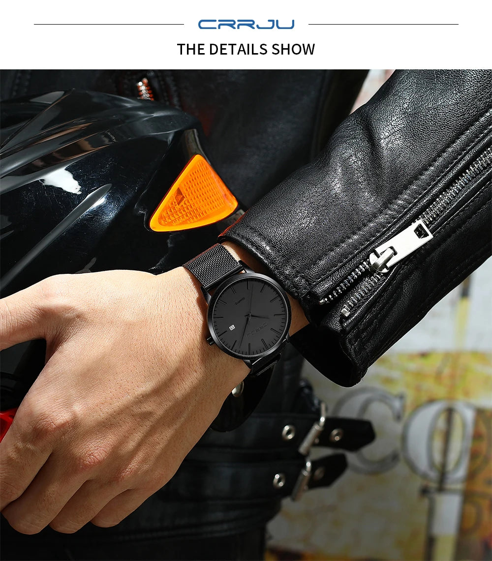 CRRJU Men's Watch Ultra-thin Top Brand Luxury Japan Movement WristWatch Waterproof Sport Steel Quartz Clock Relogio Masculino