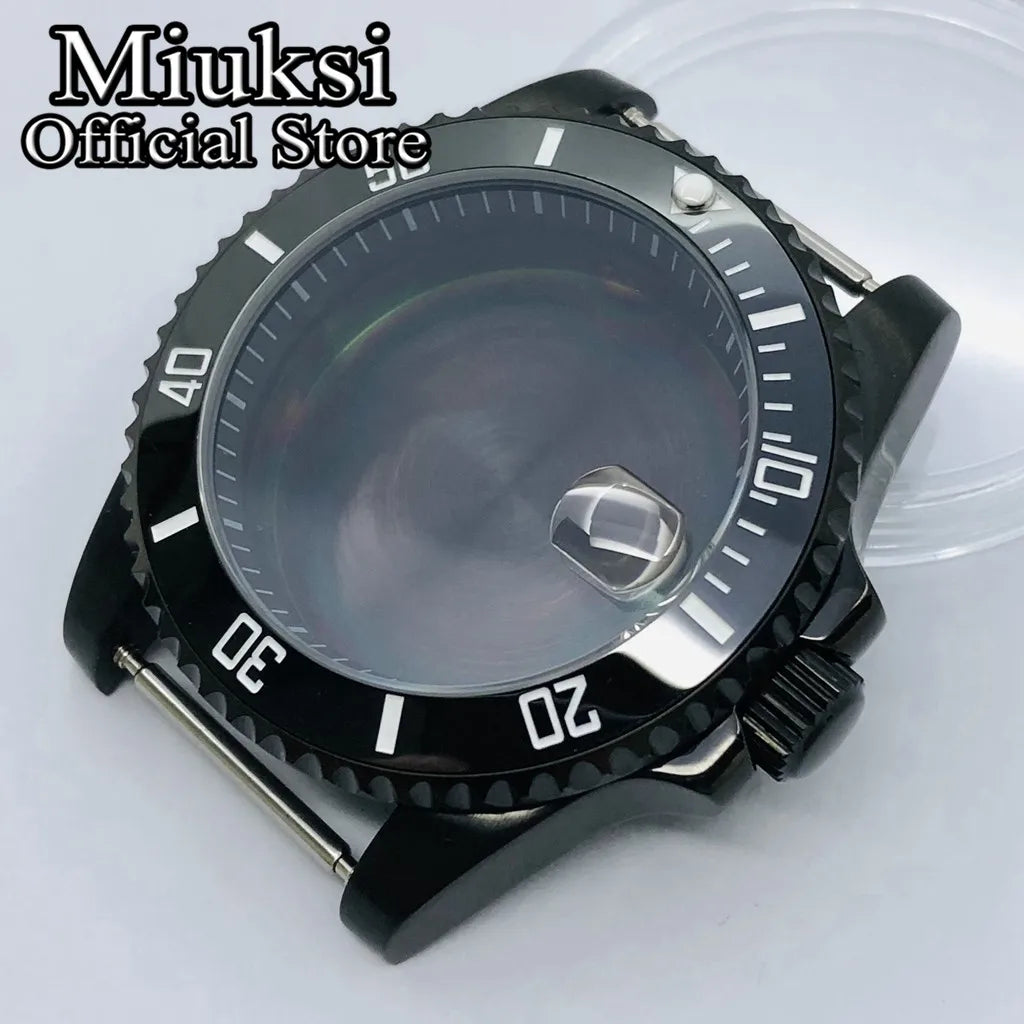 Miuksi 40mm silver rose gold black new watch case ceramic bezel sapphire glass chapter ring fit NH35 NH36 ETA2824 movement
