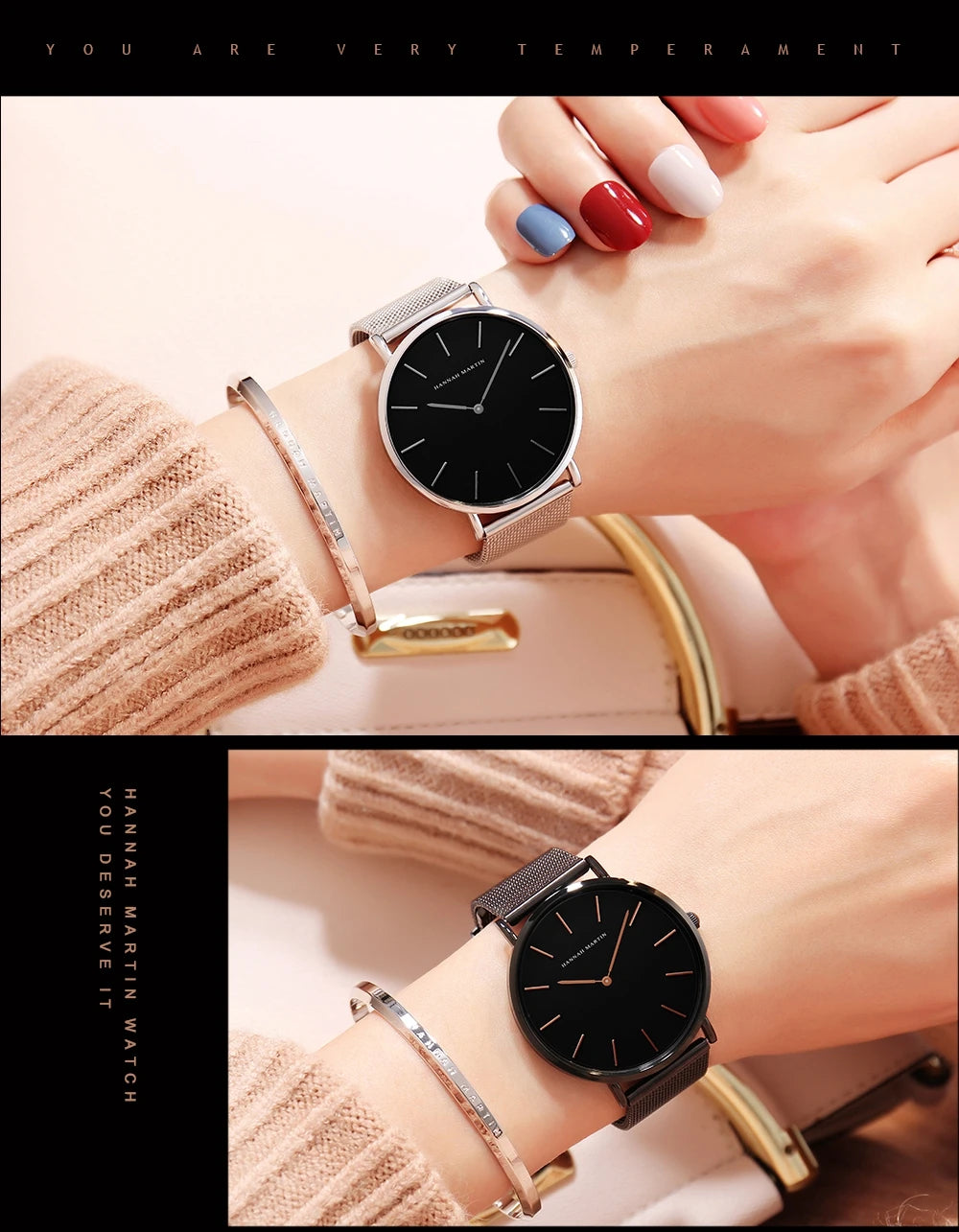 Hannah Martin New 2021 Top Brand Luxury Japan Quartz Wristwatch Stainless Steel Rose Gold Waterproof Watch for Women reloj mujer