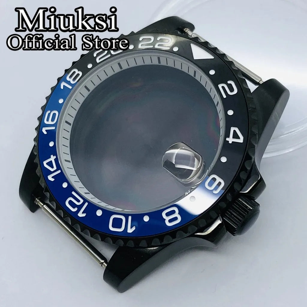 Miuksi 40mm silver rose gold black new watch case ceramic bezel sapphire glass chapter ring fit NH35 NH36 ETA2824 movement