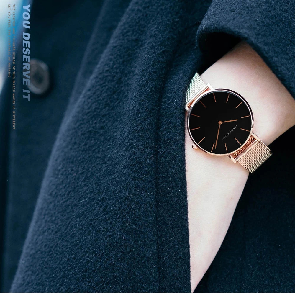 Hannah Martin New 2021 Top Brand Luxury Japan Quartz Wristwatch Stainless Steel Rose Gold Waterproof Watch for Women reloj mujer