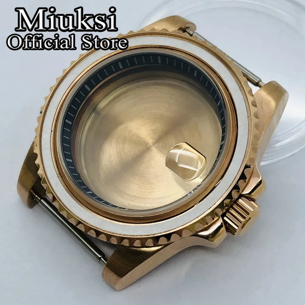 Miuksi 40mm silver rose gold black new watch case ceramic bezel sapphire glass chapter ring fit NH35 NH36 ETA2824 movement
