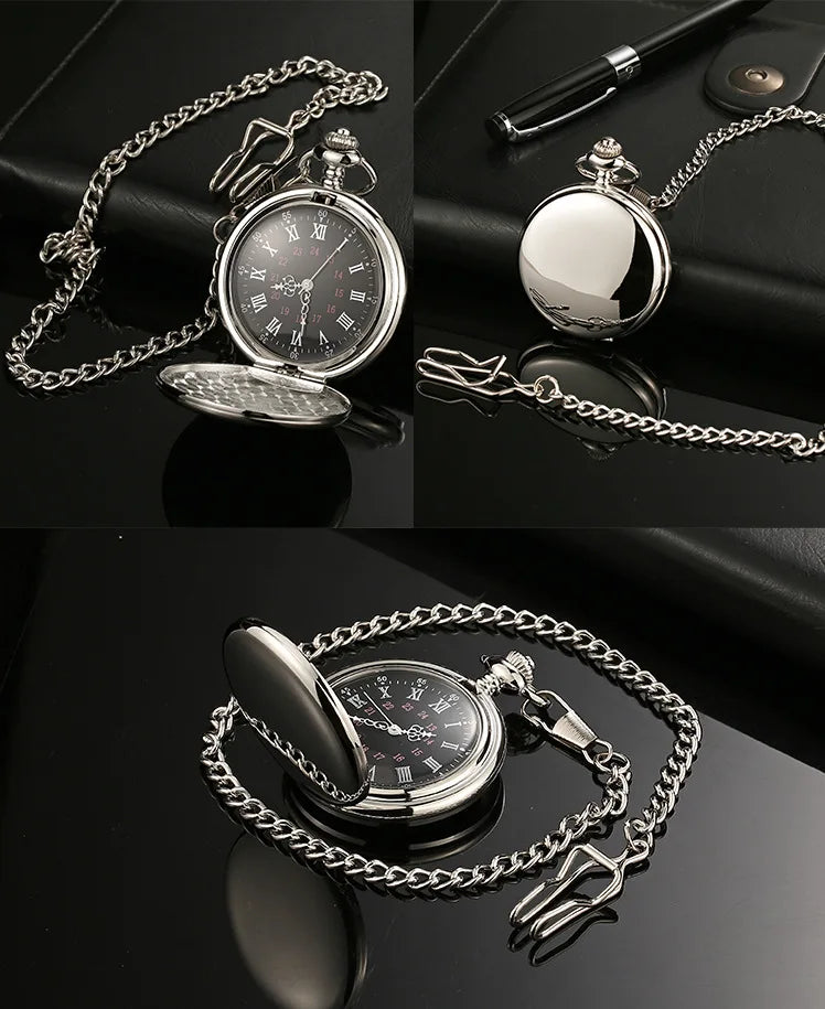 Classic Fashion 37CM Fob Chain Smooth Steel Polish Quartz Pocket Watch Mens Pendant Gifts