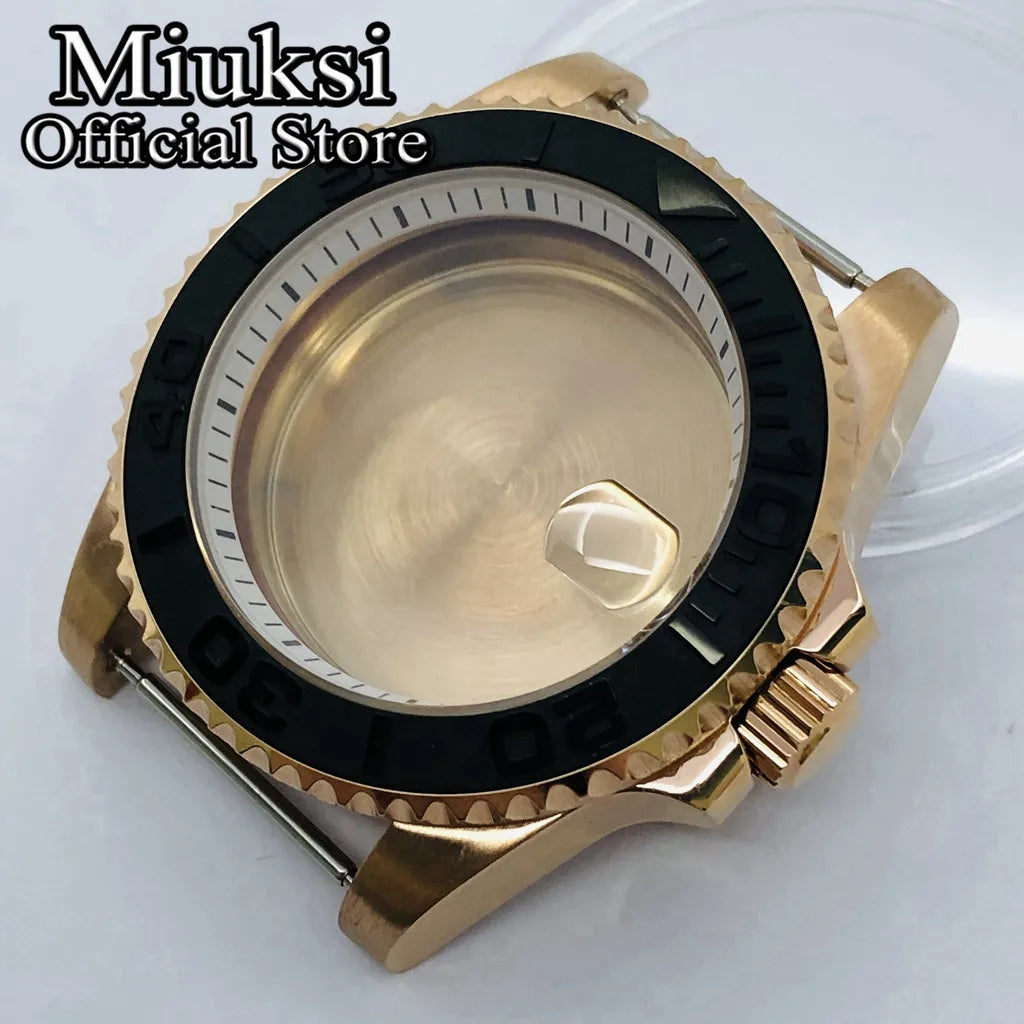 Miuksi 40mm silver rose gold black new watch case ceramic bezel sapphire glass chapter ring fit NH35 NH36 ETA2824 movement