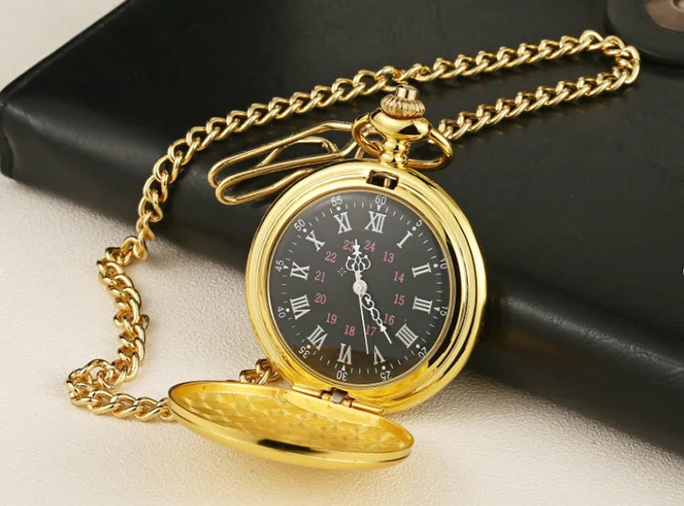 Classic Fashion 37CM Fob Chain Smooth Steel Polish Quartz Pocket Watch Mens Pendant Gifts