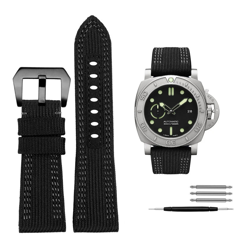 For Panerai Watch Strap Pam00984 00985 PAM111 PAM441 Stealth Nylon leather sole Bracelet Accessory 24 26mm large size  for men