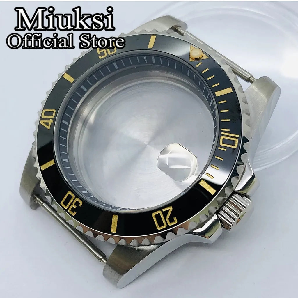 Miuksi 40mm silver rose gold black new watch case ceramic bezel sapphire glass chapter ring fit NH35 NH36 ETA2824 movement