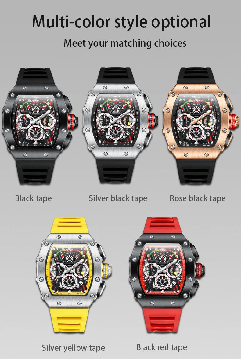 ONOLA Original Design Watch Mechanic Watches Men Top Luxury Fashion Casual Luminous Square Skeleton Clock Men Automatic Watch