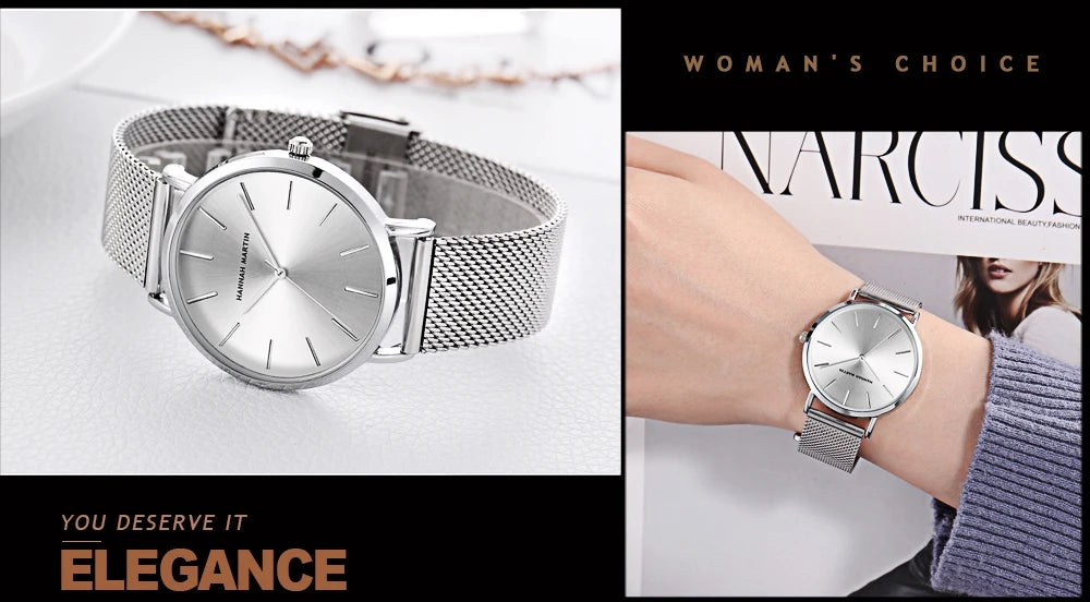 Hannah Martin New 2021 Top Brand Luxury Japan Quartz Wristwatch Stainless Steel Rose Gold Waterproof Watch for Women reloj mujer
