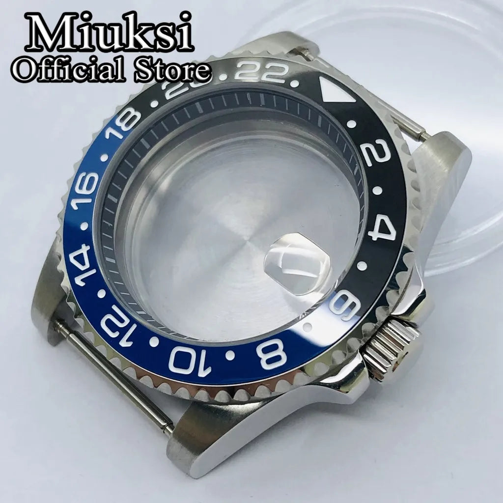 Miuksi 40mm silver rose gold black new watch case ceramic bezel sapphire glass chapter ring fit NH35 NH36 ETA2824 movement