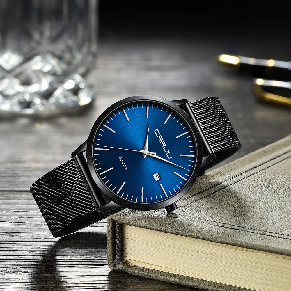 CRRJU Men's Watch Ultra-thin Top Brand Luxury Japan Movement WristWatch Waterproof Sport Steel Quartz Clock Relogio Masculino