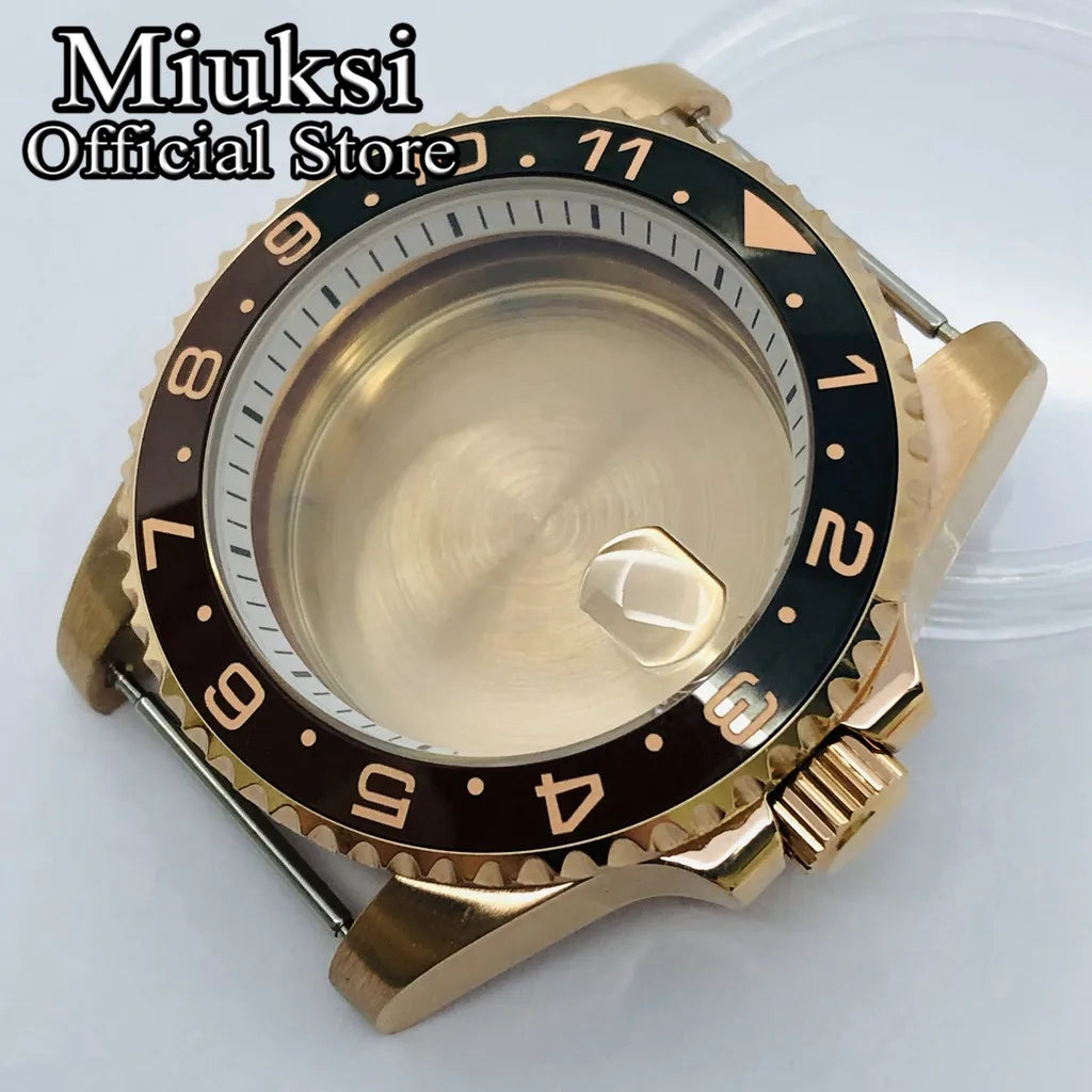 Miuksi 40mm silver rose gold black new watch case ceramic bezel sapphire glass chapter ring fit NH35 NH36 ETA2824 movement