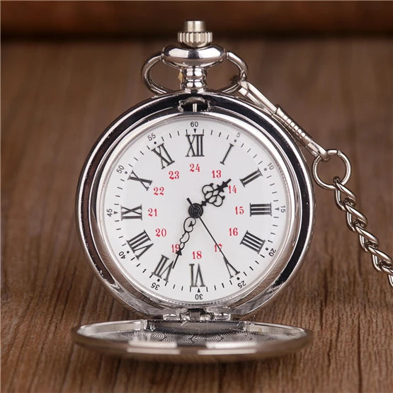 Classic Fashion 37CM Fob Chain Smooth Steel Polish Quartz Pocket Watch Mens Pendant Gifts